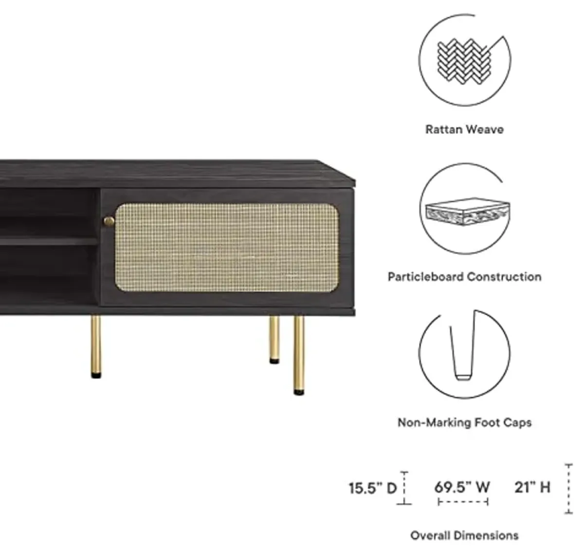 Modway Cambria Rattan and Particleboard TV Stand for TVs up to 70" in Black