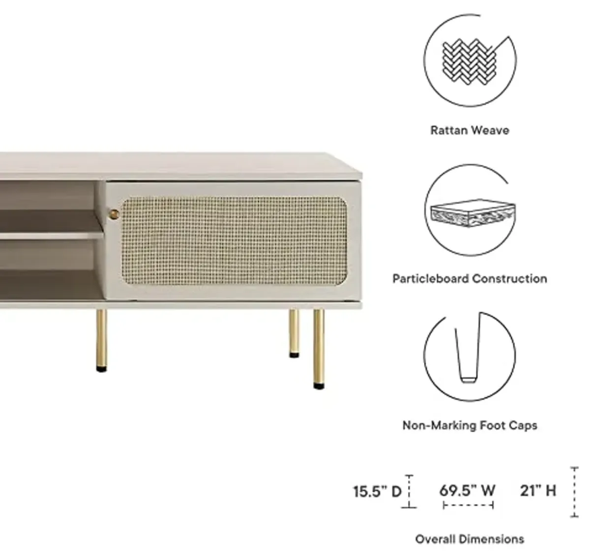 Modway Cambria Rattan and Particleboard TV Stand for TVs up to 70" in White