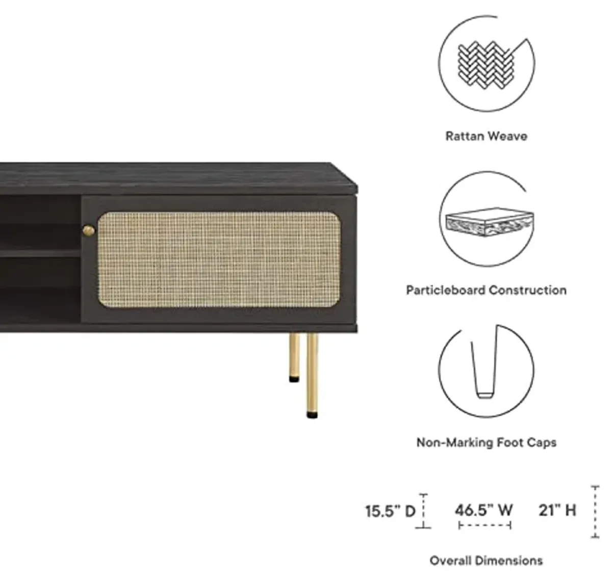 Modway Cambria Rattan and Particleboard TV Stand for TVs up to 47" in Black