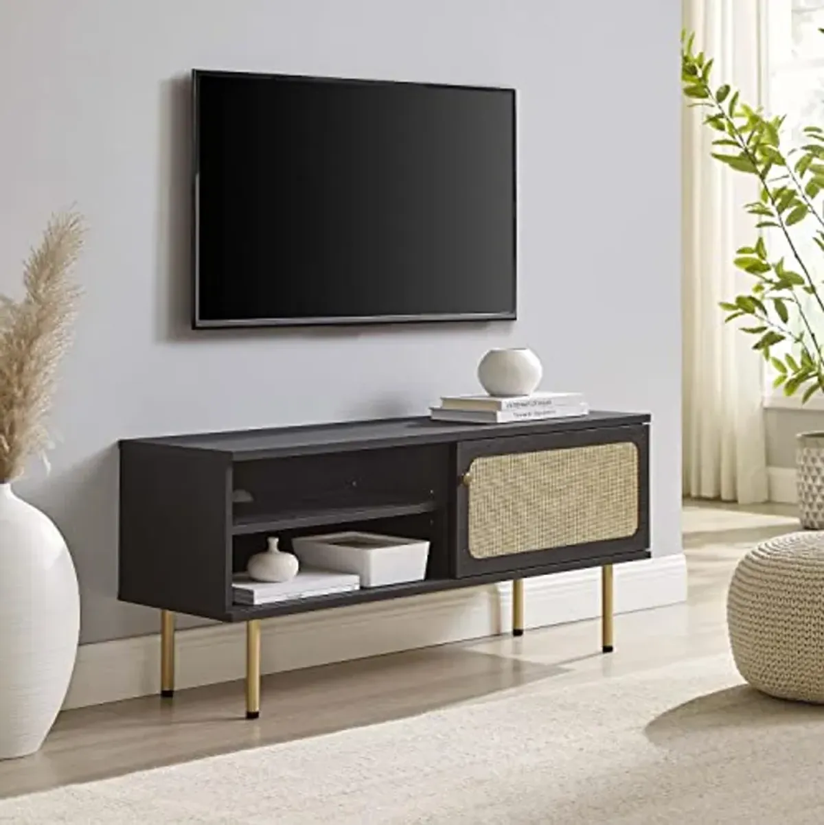 Modway Cambria Rattan and Particleboard TV Stand for TVs up to 47" in Black