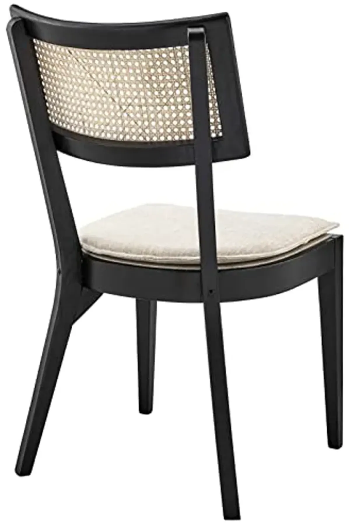 Modway Caledonia Rattan Elm Wood Fabric Dining Chairs in Black/Beige (Set of 2)