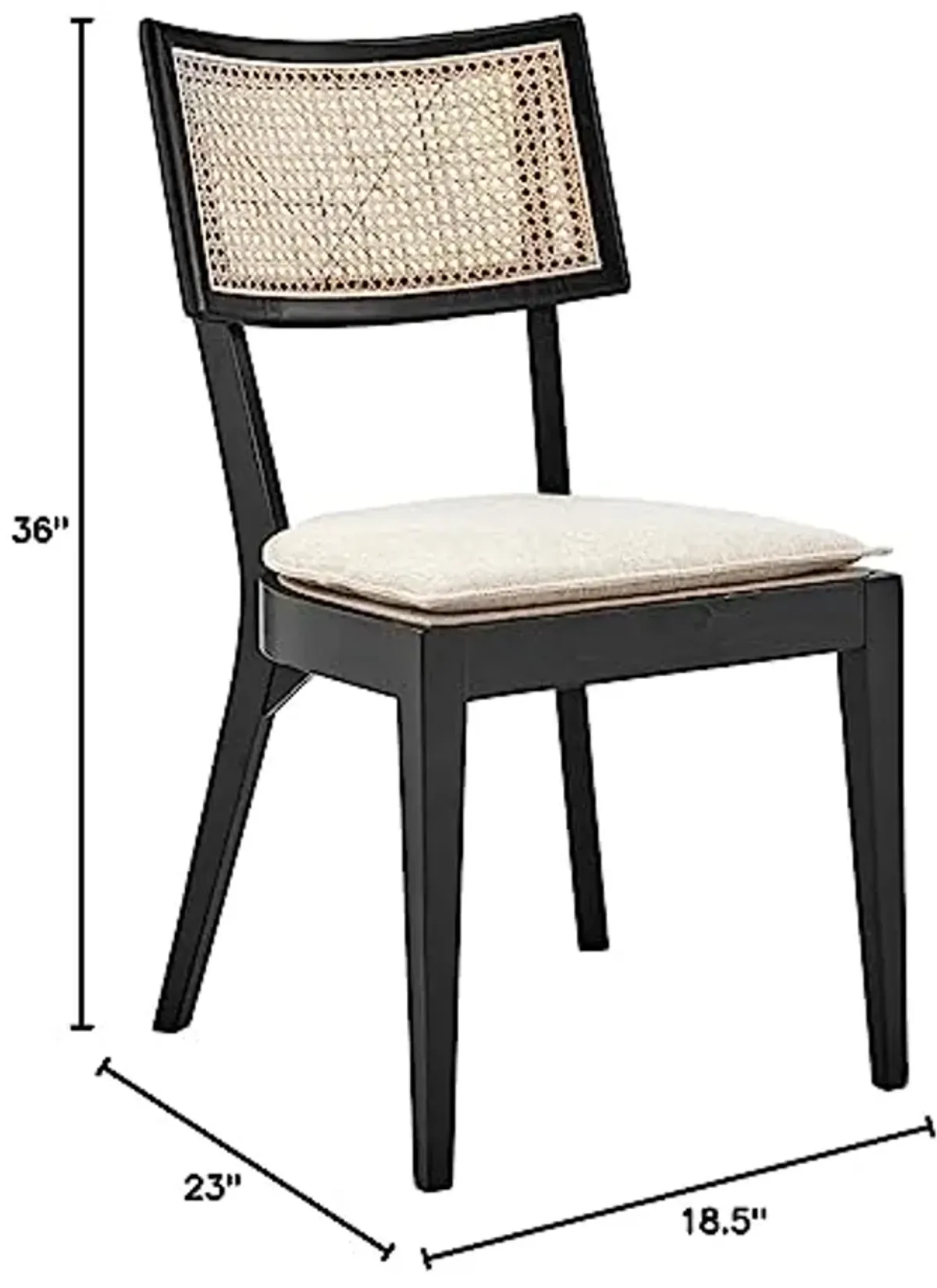 Modway Caledonia Rattan Elm Wood Fabric Dining Chairs in Black/Beige (Set of 2)