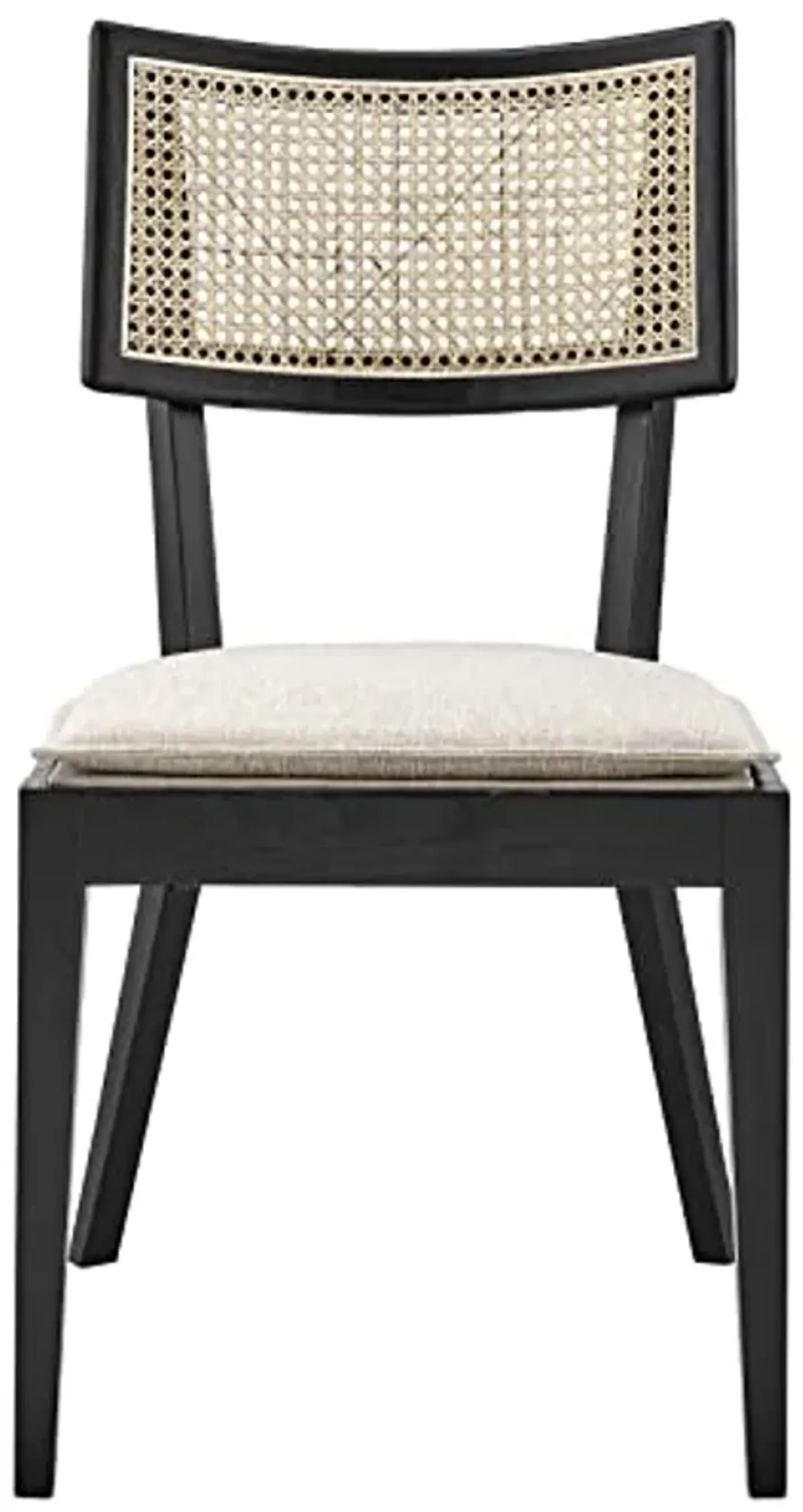 Modway Caledonia Rattan Elm Wood Fabric Dining Chairs in Black/Beige (Set of 2)