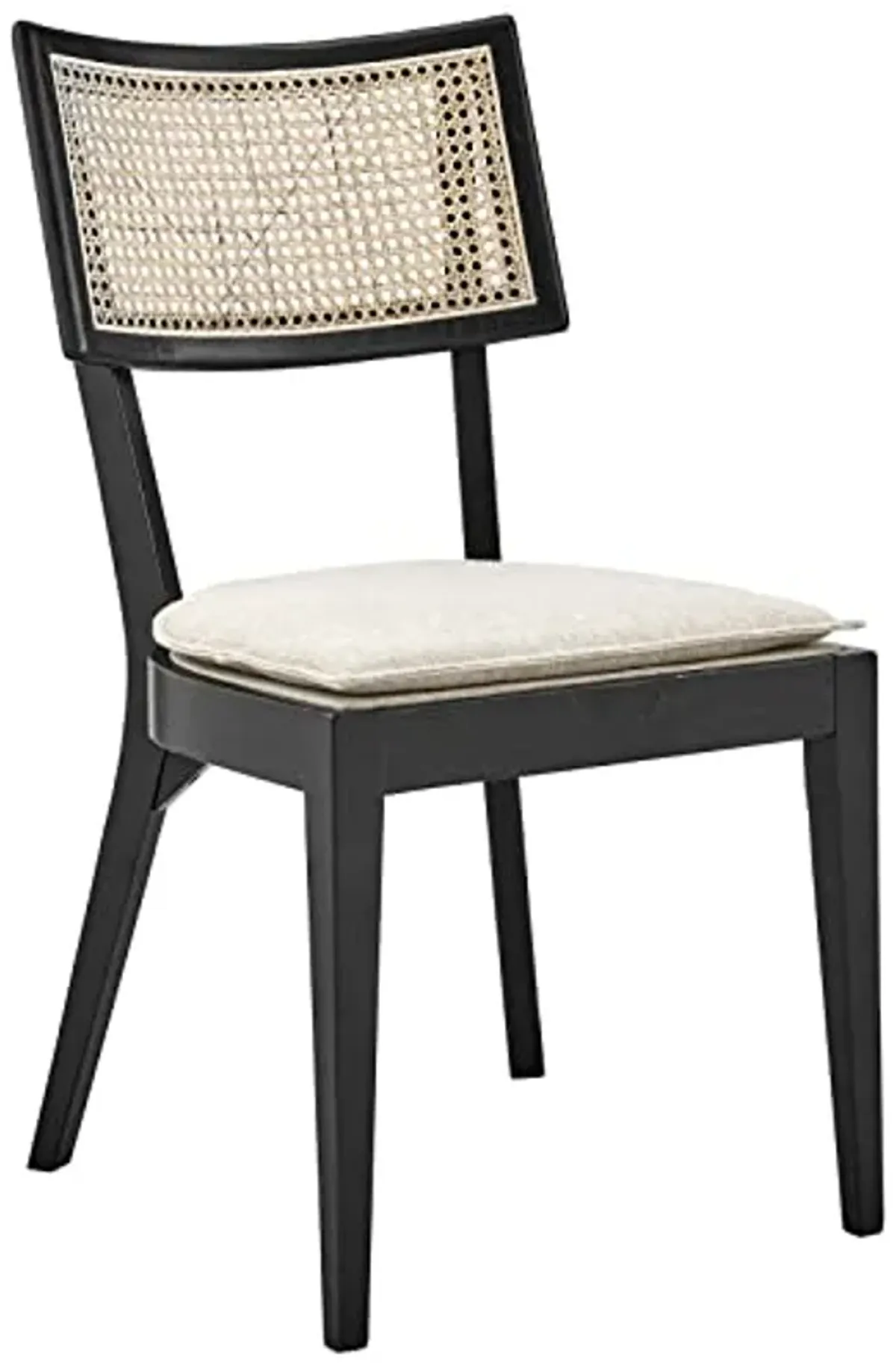 Modway Caledonia Rattan Elm Wood Fabric Dining Chairs in Black/Beige (Set of 2)