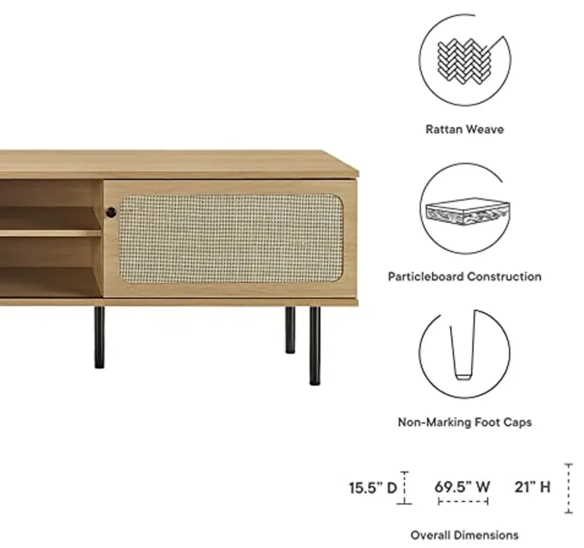 Modway Cambria Rattan and Particleboard TV Stand for TVs up to 70" in Oak