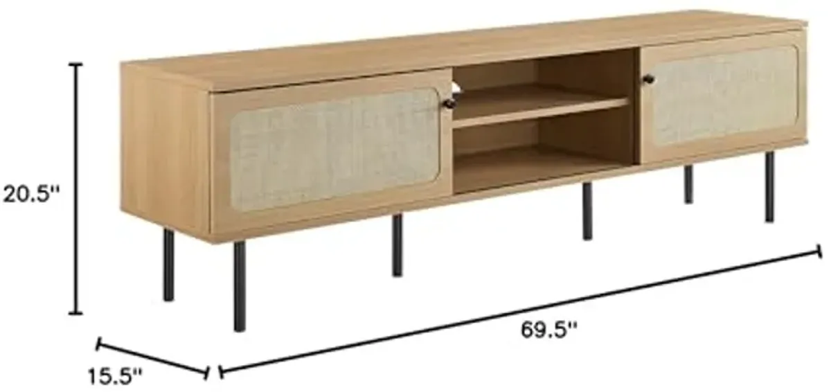 Modway Cambria Rattan and Particleboard TV Stand for TVs up to 70" in Oak