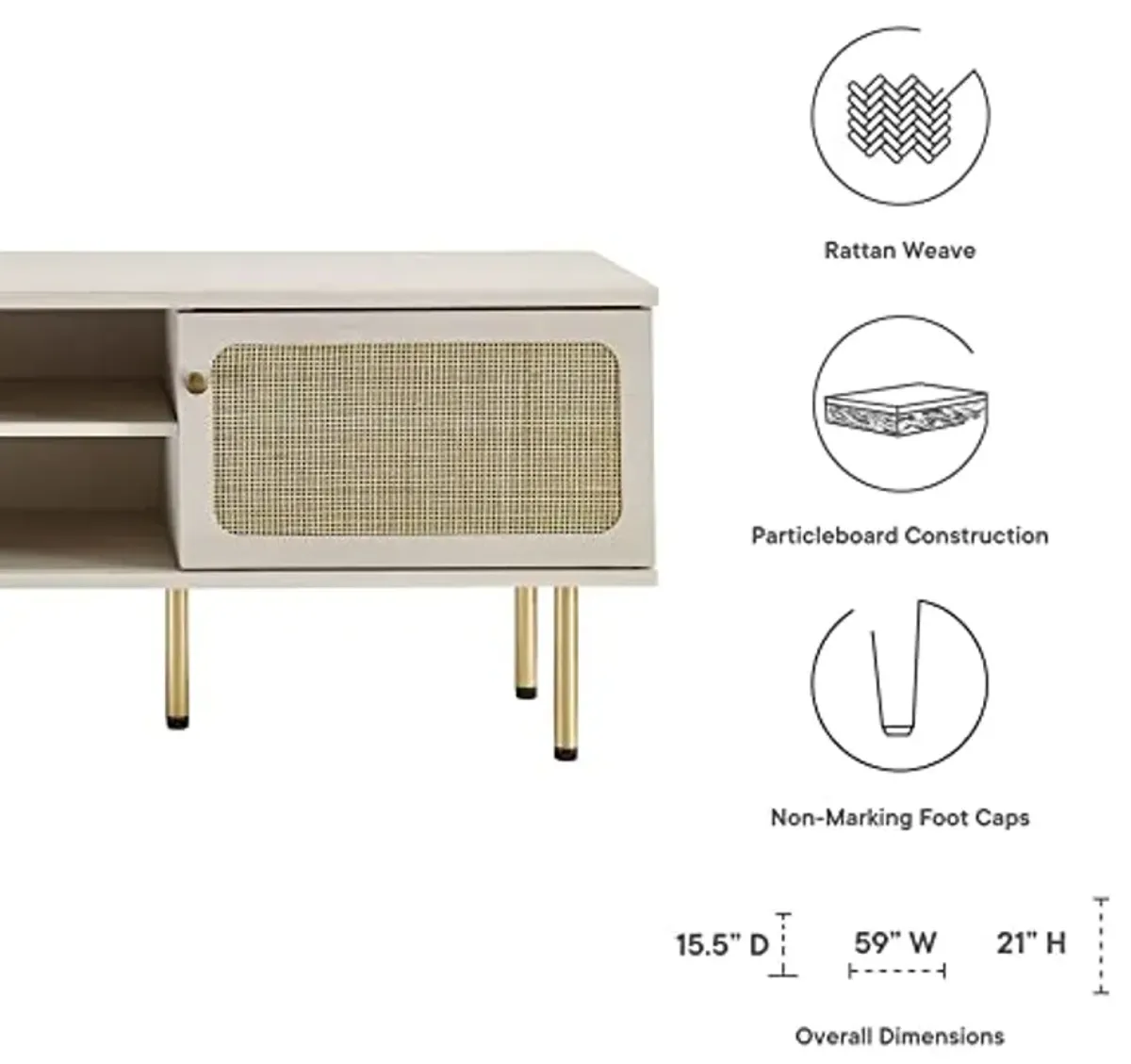 Modway Cambria Rattan and Particleboard TV Stand for TVs up to 60" in White