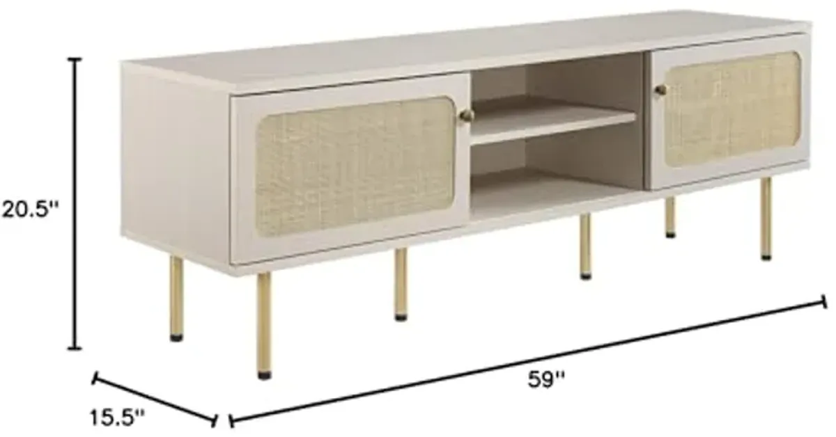 Modway Cambria Rattan and Particleboard TV Stand for TVs up to 60" in White