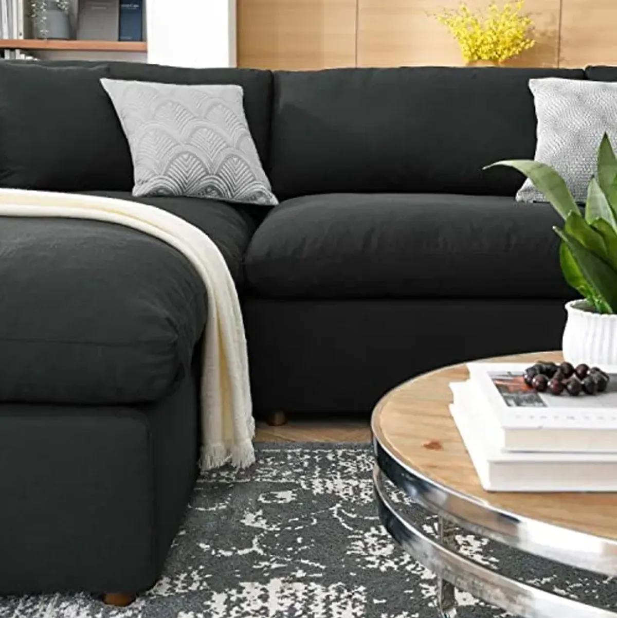 Modway Commix 6-Piece Fabric Down Filled Sectional Sofa in Black Finish