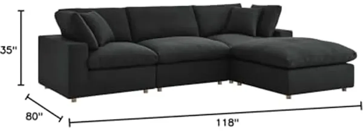 Modway Commix 4-Piece Fabric Down Filled Sectional Sofa Set in Black