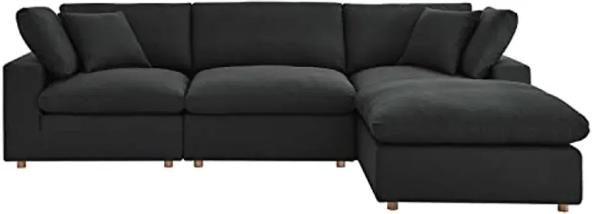 Modway Commix 4-Piece Fabric Down Filled Sectional Sofa Set in Black