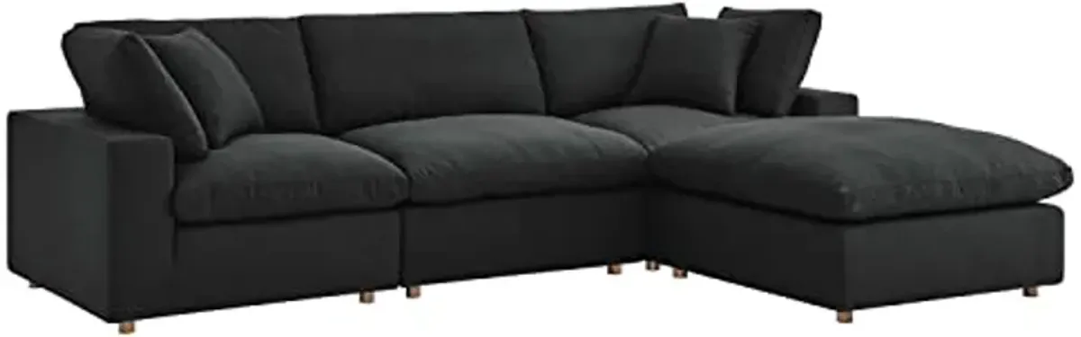 Modway Commix 4-Piece Fabric Down Filled Sectional Sofa Set in Black