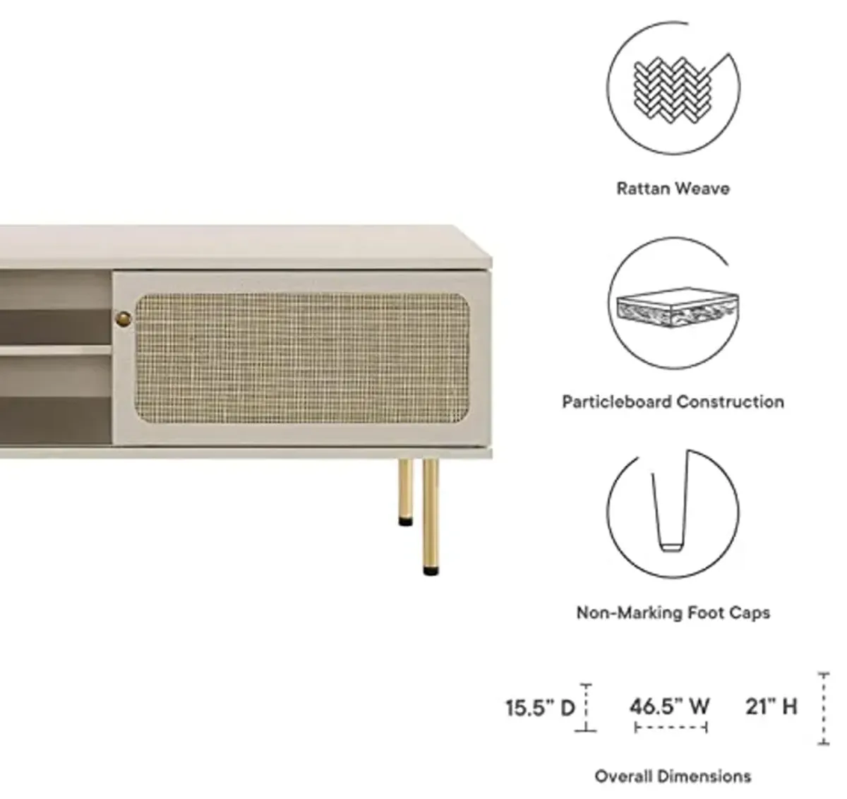 Modway Cambria Rattan and Particleboard TV Stand for TVs up to 47" in White