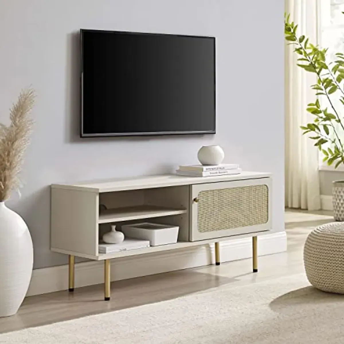 Modway Cambria Rattan and Particleboard TV Stand for TVs up to 47" in White