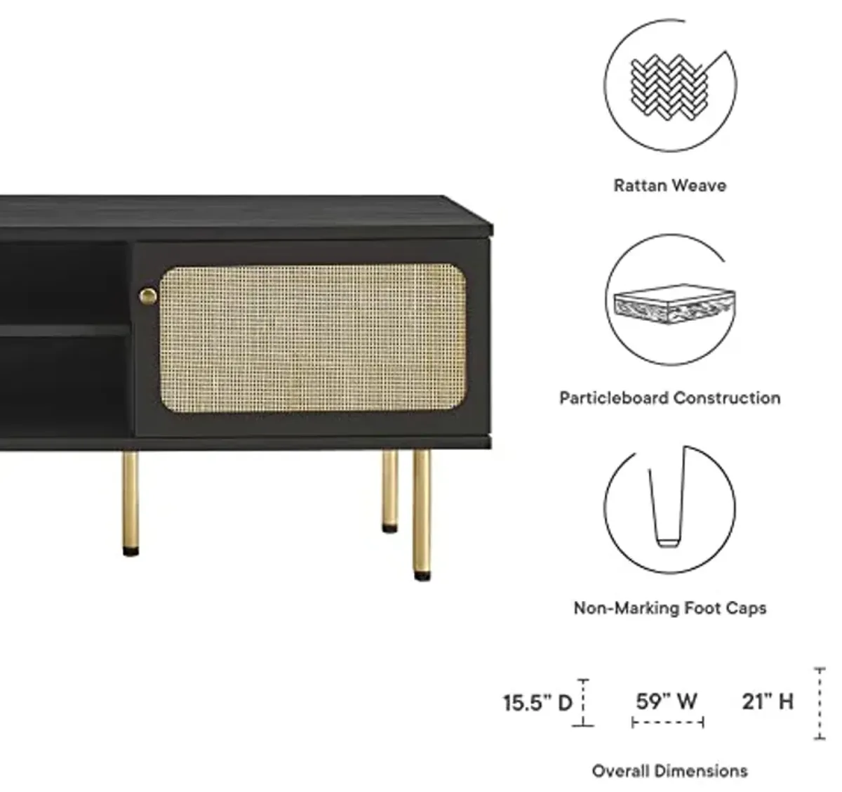 Modway Cambria Rattan and Particleboard TV Stand for TVs up to 60" in Black