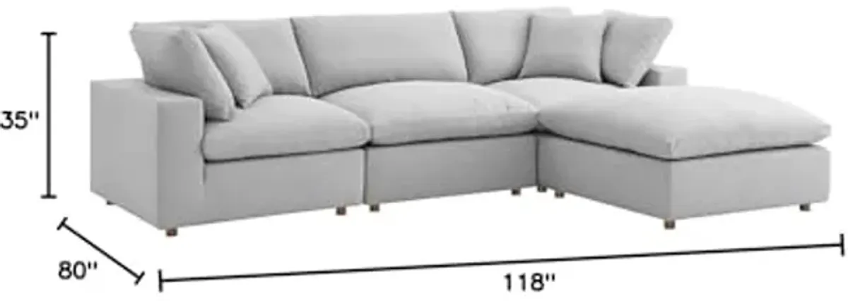 Modway Commix 4-Piece Fabric Down Filled Sectional Sofa Set in Light Gray