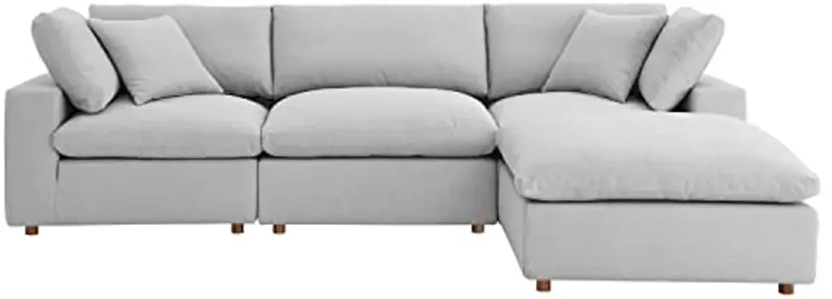 Modway Commix 4-Piece Fabric Down Filled Sectional Sofa Set in Light Gray