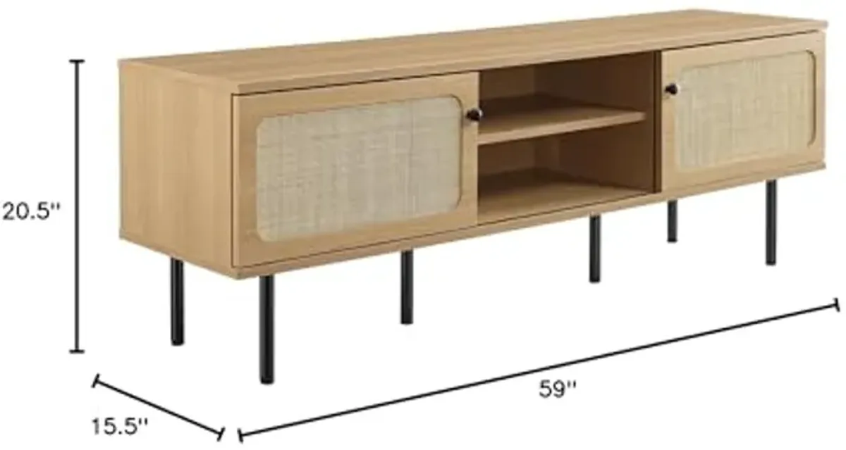 Modway Cambria Rattan and Particleboard TV Stand for TVs up to 60" in Oak