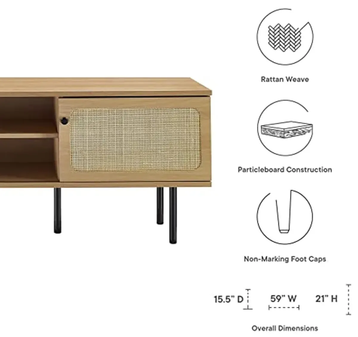 Modway Cambria Rattan and Particleboard TV Stand for TVs up to 60" in Oak