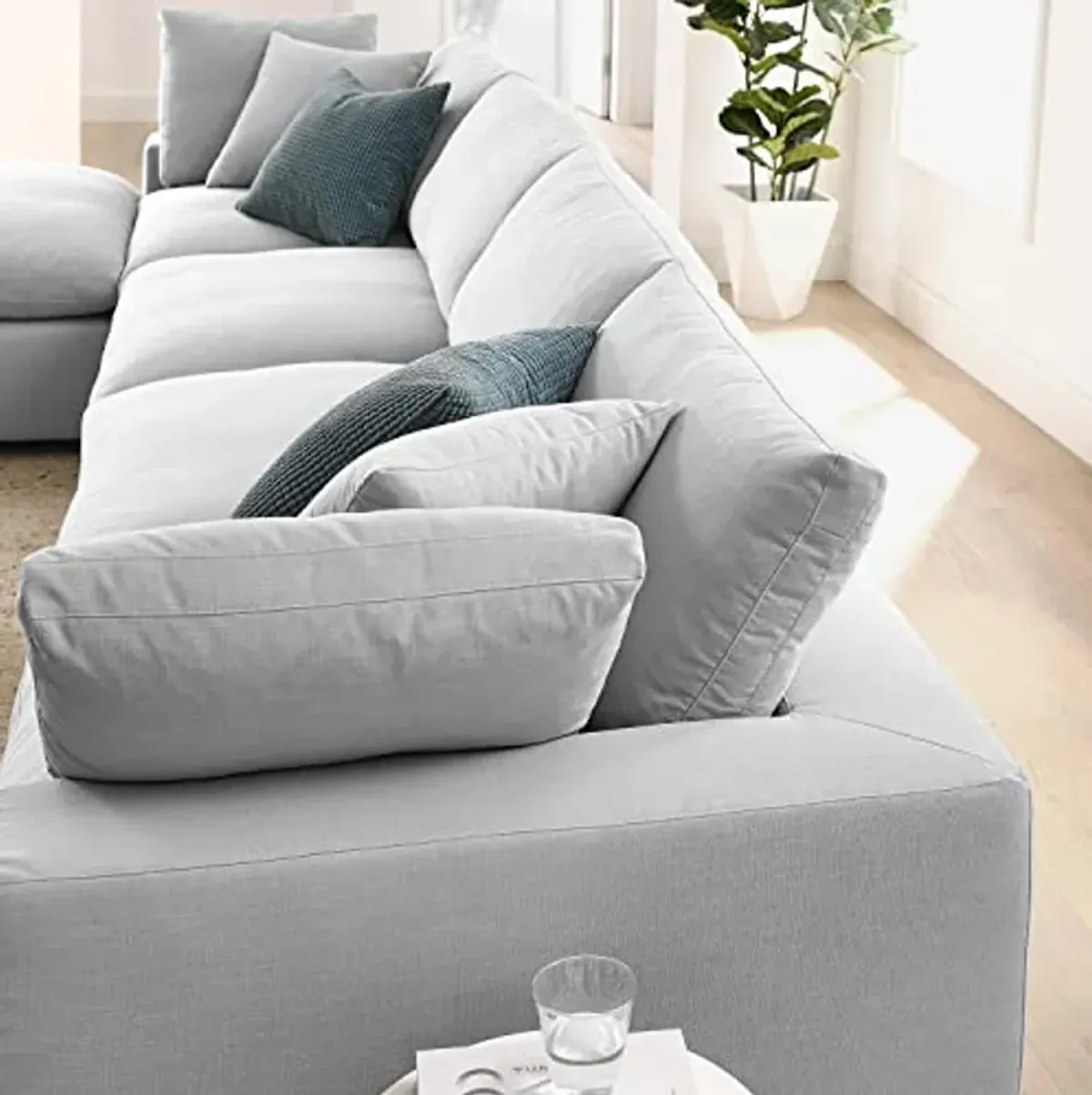 Modway Commix 5-Piece Fabric Down Filled Sectional Sofa Set in Light Gray