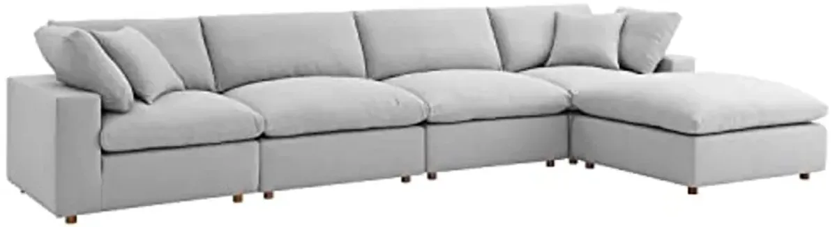 Modway Commix 5-Piece Fabric Down Filled Sectional Sofa Set in Light Gray