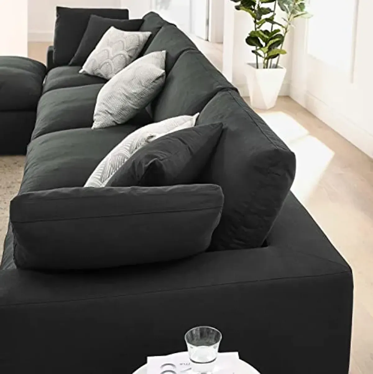 Modway Commix 5-Piece Fabric Down Filled Sectional Sofa Set in Black