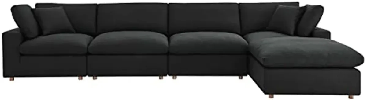 Modway Commix 5-Piece Fabric Down Filled Sectional Sofa Set in Black