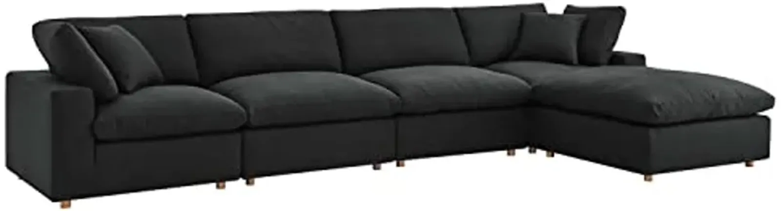 Modway Commix 5-Piece Fabric Down Filled Sectional Sofa Set in Black