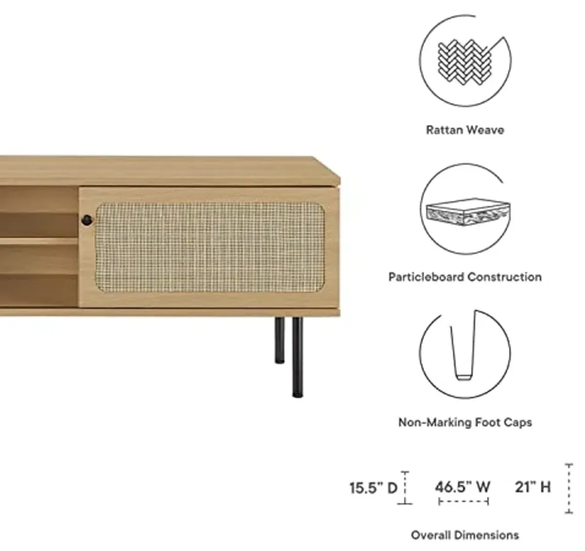 Modway Cambria Rattan and Particleboard TV Stand for TVs up to 47" in Oak