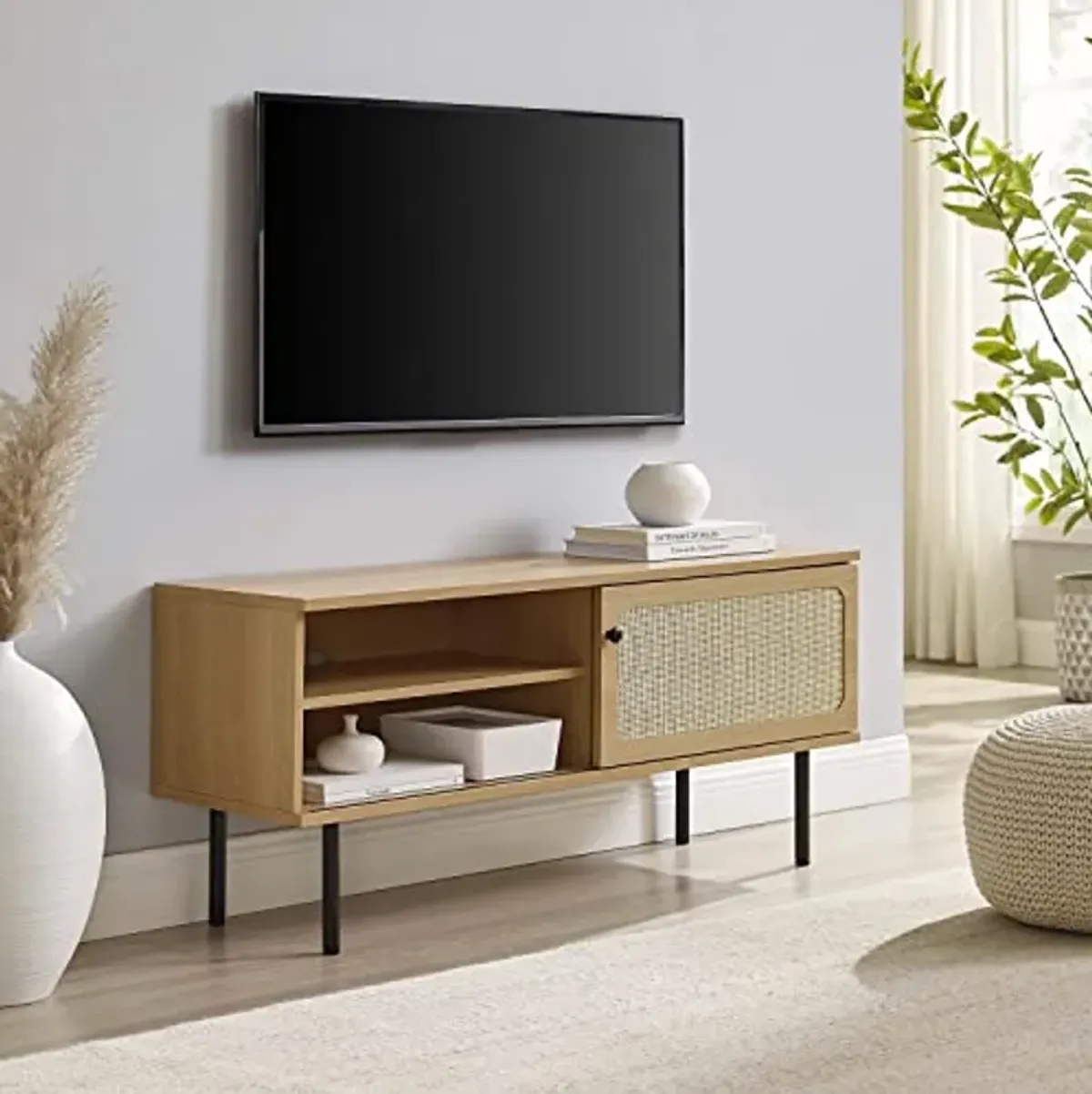 Modway Cambria Rattan and Particleboard TV Stand for TVs up to 47" in Oak