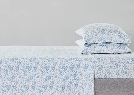 Tahari Home | Ciara Collection | Blue Floral Printed Cotton Sheet Set, Twin, 3 Pieces