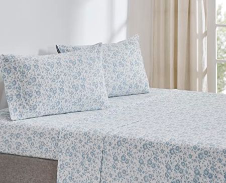 Tahari Home | Ciara Collection | Blue Floral Printed Cotton Sheet Set, Twin, 3 Pieces