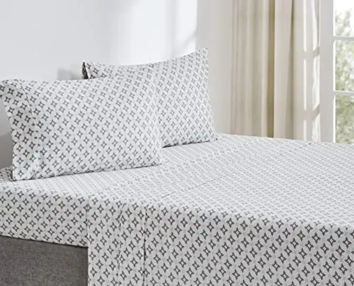 Tahari Home | Fuji Collection | Grey Geometric Polyester Microfiber Sheet Set, Twin, 4 Pieces