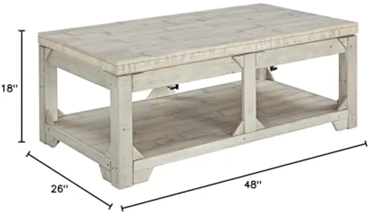 Signature Ashley Farmhouse Lift Top Coffee Table and End Table Set | Whitewash Weathered Finish