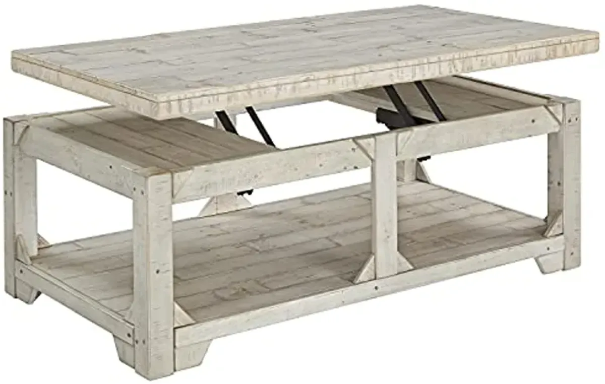 Signature Ashley Farmhouse Lift Top Coffee Table and End Table Set | Whitewash Weathered Finish