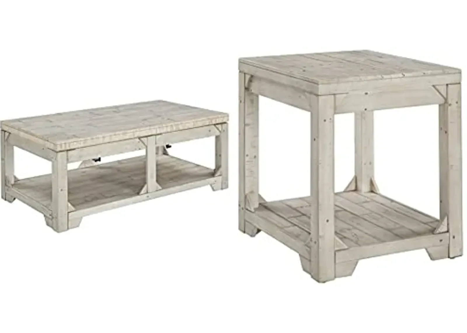 Signature Ashley Farmhouse Lift Top Coffee Table and End Table Set | Whitewash Weathered Finish