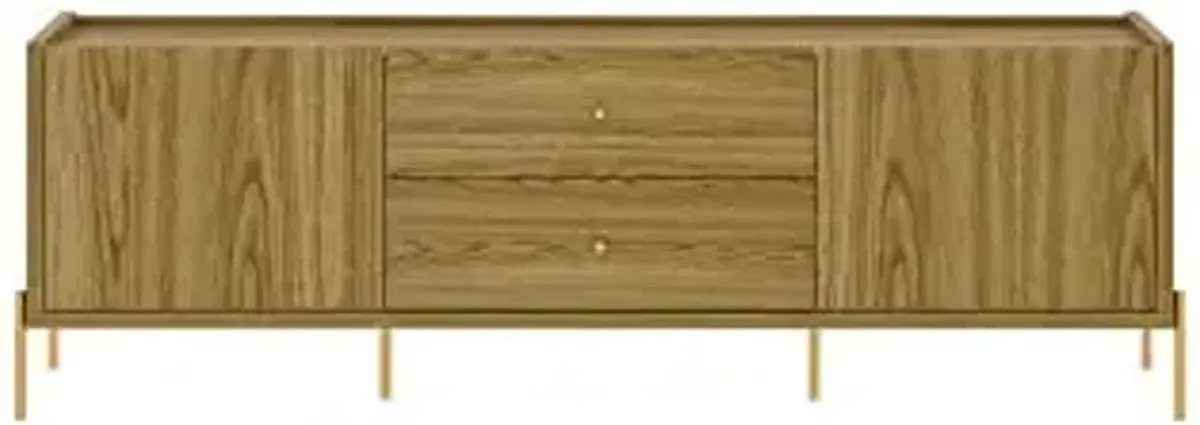 Manhattan Comfort Jasper 73" TV Stand with Full Extension Drawers, Flip Down Doors and Steel Gold Legs, Media Console Table for Living Room and Bedroom, Ideal for 70" Television, Oak Pro