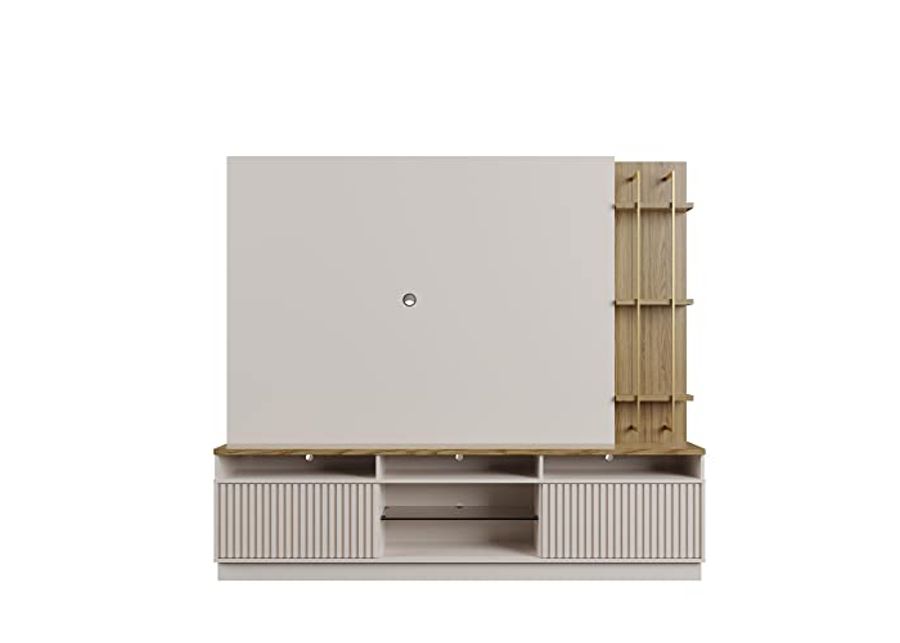 Manhattan Comfort Pomander 85.27" Free Entertainment Center with Décor Shelves, Modern Floating TV Stand for The Living Room and Bedroom, 85.27 inches, Off White