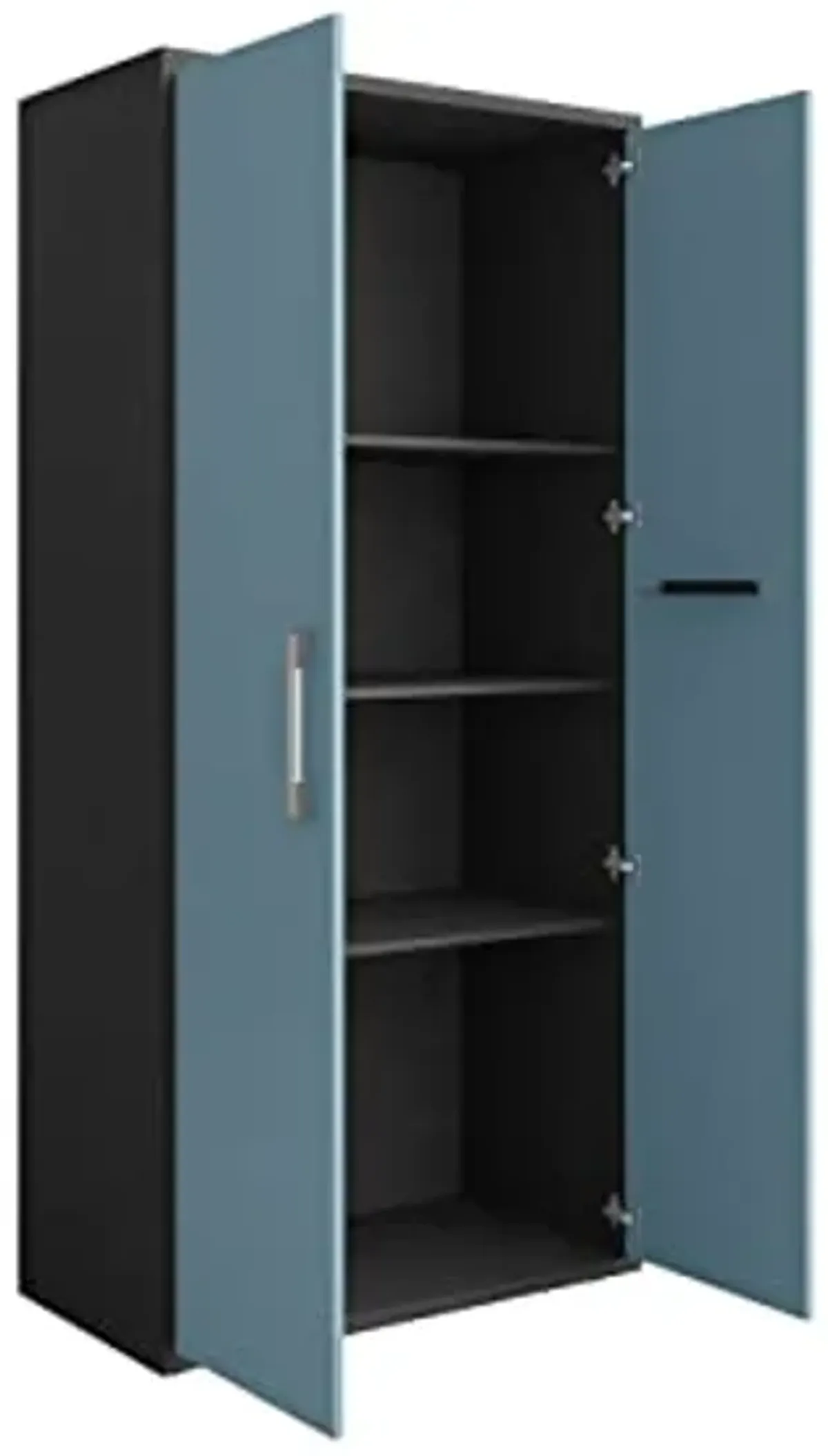 Manhattan Comfort Eiffel 73.43" Tall Garage Cabinet with 4 Adjustable Shelves, Soft Close Doors and Stainless Steel Legs, Wooden Storage for Kitchen Pantry, Office, Laundry and Shop, Blue