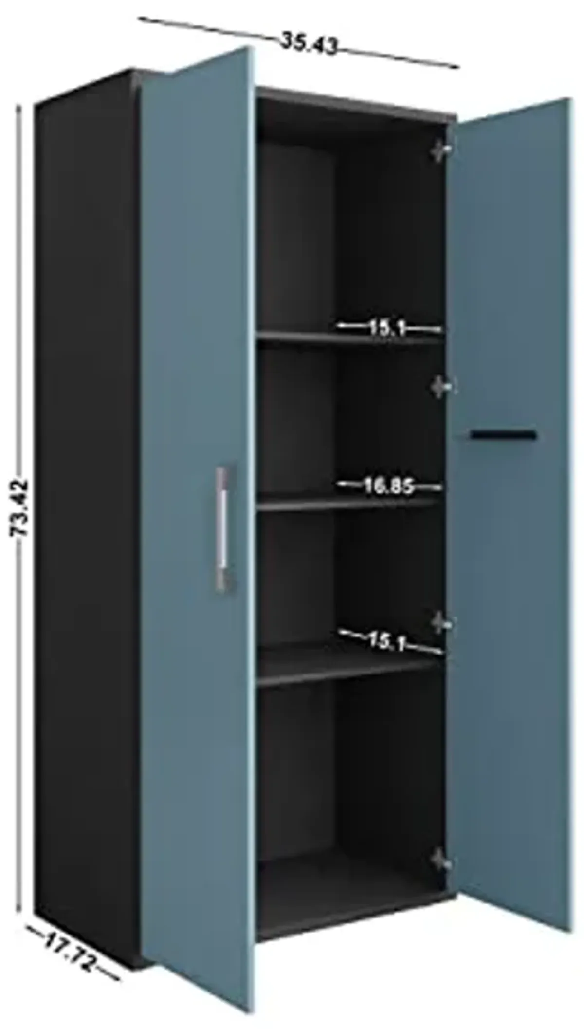 Manhattan Comfort Eiffel 73.43" Tall Garage Cabinet with 4 Adjustable Shelves, Soft Close Doors and Stainless Steel Legs, Wooden Storage for Kitchen Pantry, Office, Laundry and Shop, Blue