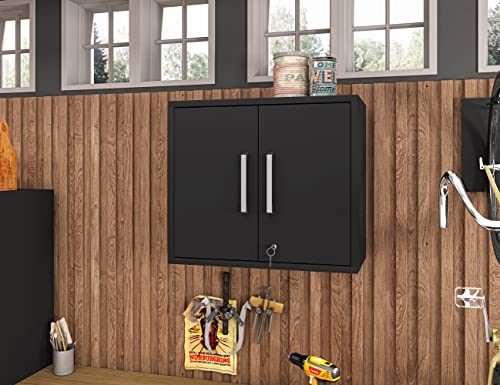 Manhattan Comfort Eiffel Floating Garage Storage with Lock and Key, Space Saver Wall Cabinet, Black