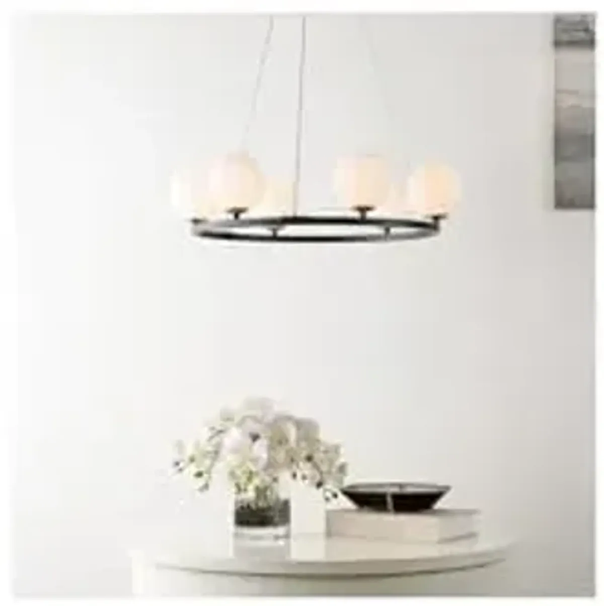 SAFAVIEH Lighting Collection Pomona Retro Farmhouse Black/White Orb 6-Light Wagon Wheel Chandelier