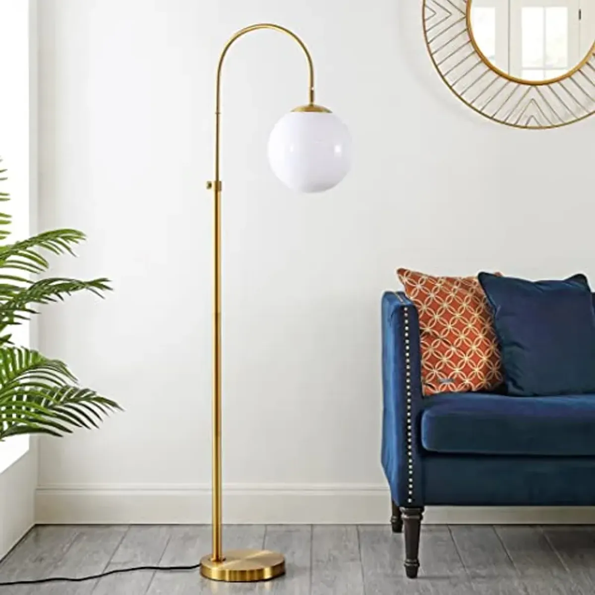 SAFAVIEH Lighting Collection Hamil Mid-Century Modern White/Gold 62-inch Adjustable Arched Floor Lamp