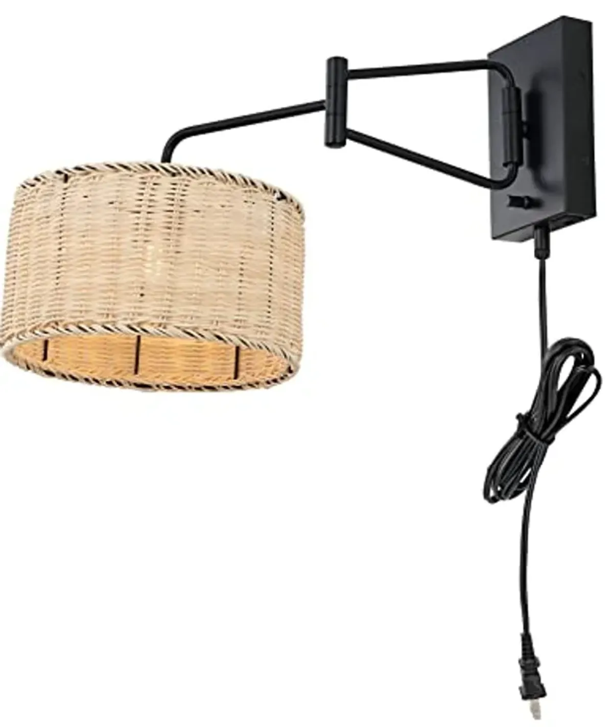 SAFAVIEH Lighting Collection Bramley Boho Coastal Natural Rattan/Black USB Port Wall Sconce Set of 2