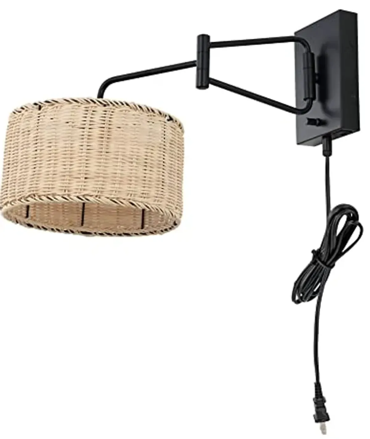 SAFAVIEH Lighting Collection Bramley Boho Coastal Natural Rattan/Black USB Port Wall Sconce Set of 2