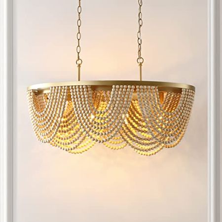 Safavieh Lighting Collection Alluri Boho Coastal Gold/Natural 4-Light 32-inch Chandelier