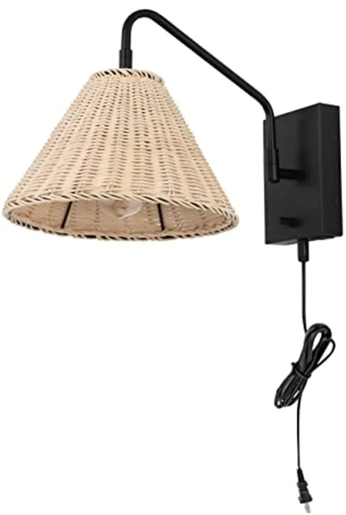 SAFAVIEH Lighting Collection Tressa Boho Coastal Natural Rattan/Black USB Port Wall Sconce Set of 2