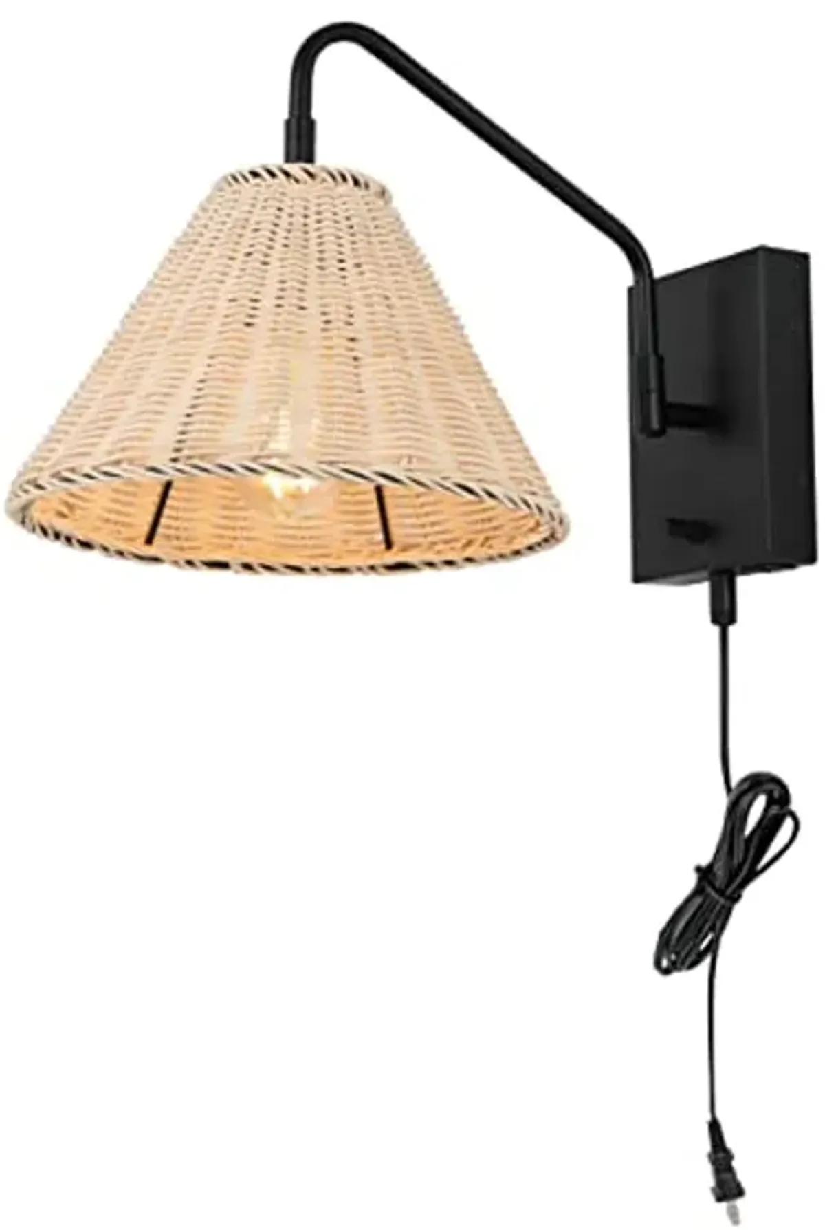 SAFAVIEH Lighting Collection Tressa Boho Coastal Natural Rattan/Black USB Port Wall Sconce Set of 2