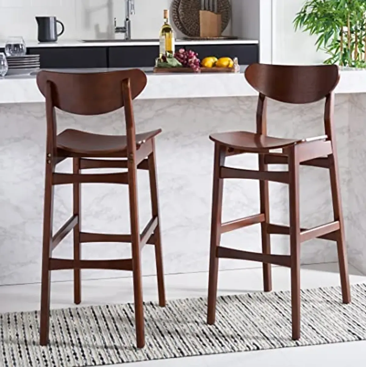 SAFAVIEH Home Collection Thaxton Mid-Century Farmhouse Walnut 30-inch Bar Stool Set of 2