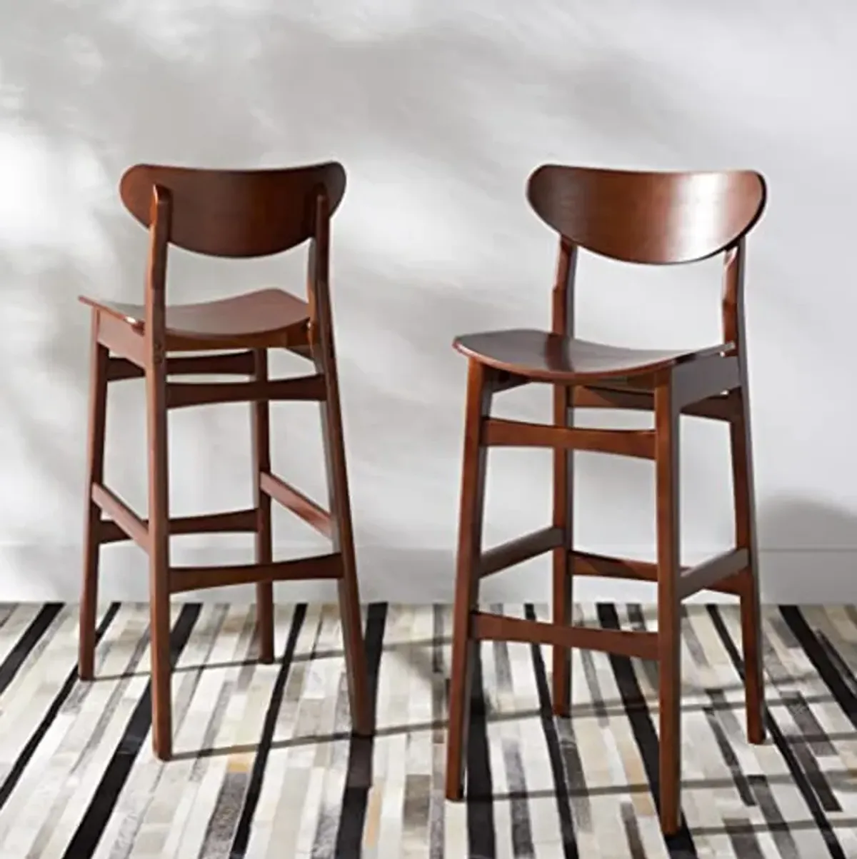 SAFAVIEH Home Collection Thaxton Mid-Century Farmhouse Walnut 30-inch Bar Stool Set of 2